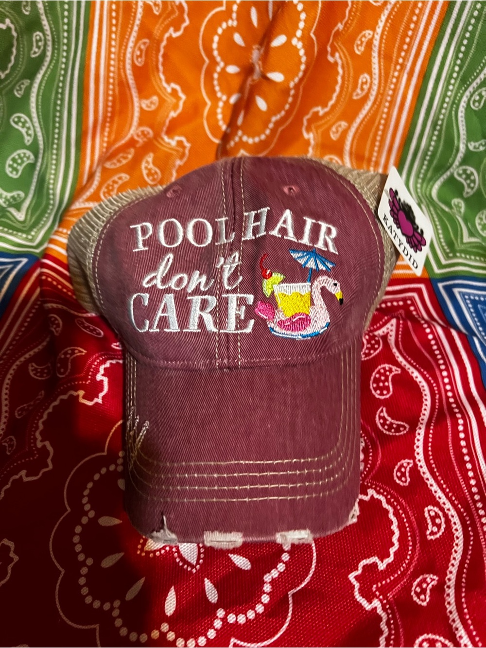 Katydid POOL HAIR DON'T CARE (SWAN FLOAT) TRUCKER HAT NWT